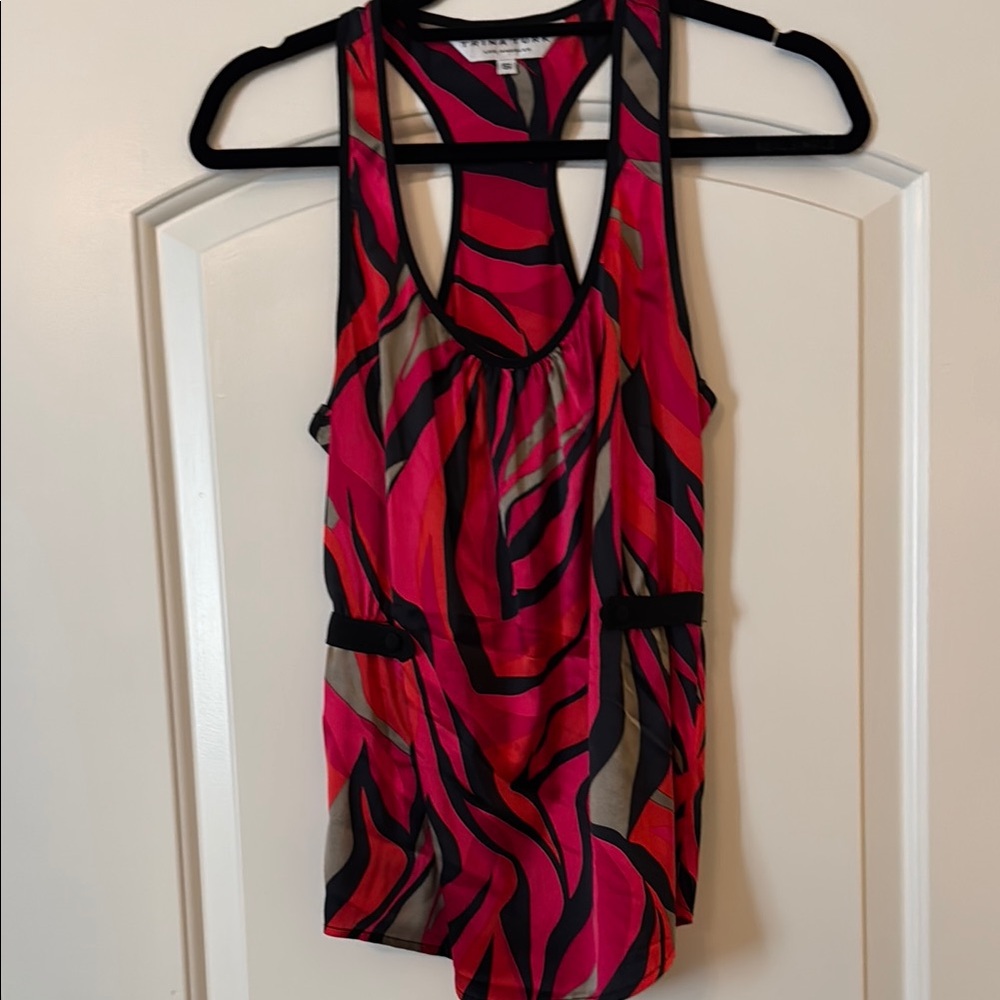 Trina Turk Asymmetrical Cut-Out Pink and Black Tank Top